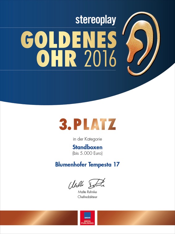 Urkunde Goldenes Ohr 2016 stereoplay 30x40_preview_18